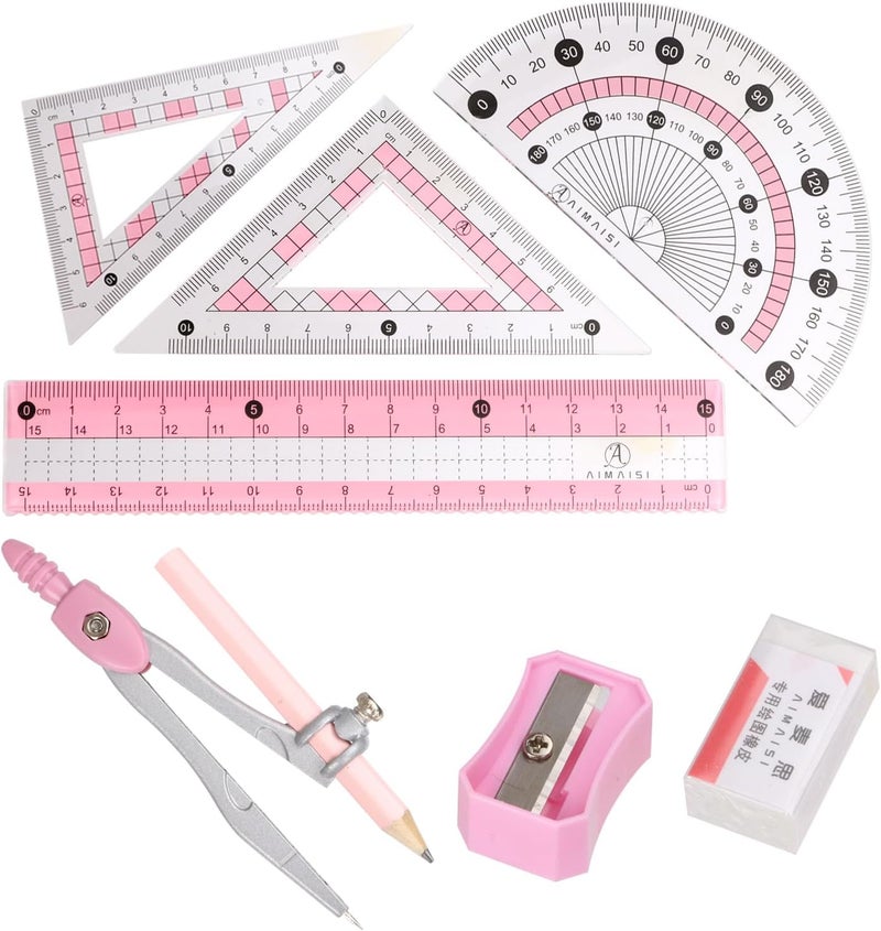Arcjunys Compass Geometry Tool Protractor and Compass Set with Metal Box Drawing Compass with Rulers Math Compass Kit for Class Supplies and School 8 Piece - Image 2